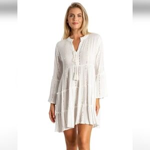 TURKS & CAICOS Eyelet Tassel Front Coverup In White. Size Small NWT